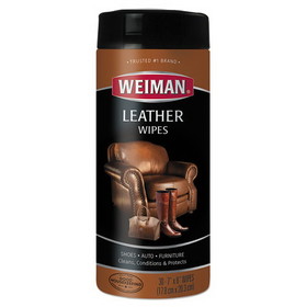 WEIMAN WMN91CT Leather Wipes, 1-Ply, 7 x 8, White, 30/Canister, 4 Canisters/Carton