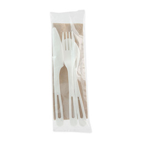 World Centric WORASPSTN TPLA Compostable Cutlery, Knife/Fork/Spoon/Napkin, 6", White, 250/Carton