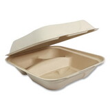 World Centric WORTOSCU8T Fiber Hinged Containers, 3-Compartment, 8 x 8 x 3, Natural, Paper, 300/Carton