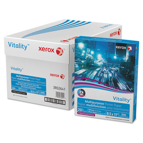 Xerox XER3R02641 Vitality Multipurpose Print Paper, 92 Bright, 3-Hole, 20 lb Bond Weight, 8.5 x 11, 500 Sheets/Ream, 10 Reams/Carton