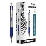 Zebra ZEB27120 F-301 Ballpoint Pen, Retractable, Fine 0.7 mm, Blue Ink, Stainless Steel/Blue Barrel
