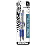 Zebra ZEB27122 F-301 Retractable Ballpoint Pen, Blue In, Fine, 2/pack