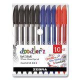Zebra ZEB41970 Doodler'z Gel Pen, Stick, Bold 1 mm, Assorted Ink and Barrel Colors, 10/Pack