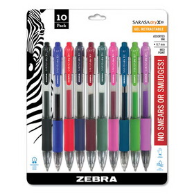 ZEBRA PEN CORP. ZEB46881 Sarasa Retractable Gel Pen, Assorted Ink, Medium, 10/pack