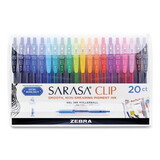 Zebra ZEB47220 Sarasa Clip Gel Pen, Retractable, Fine 0.5 mm, Assorted Ink and Barrel Colors, 20/Pack