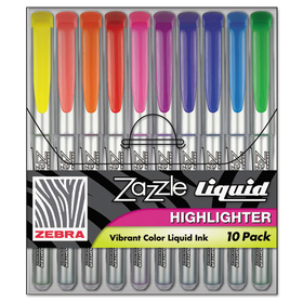 Zebra Pen ZEB71111 Zazzle Liquid Ink Highlighter, Assorted Ink Colors, Chisel Tip, Assorted Barrel Colors, 10/Set