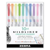 Zebra 78101 Mildliner Double Ended Highlighter, Chisel/Bullet Tip, Assorted Colors, 10/Set
