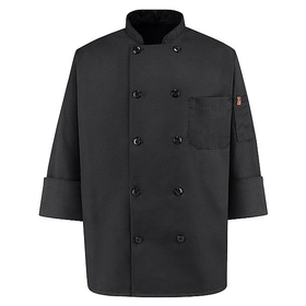 Red Kap 0425BK Ten-Button Black Chef Coat - Black