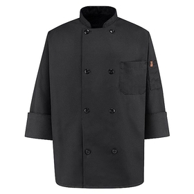 Chef Designs KT76BK Eight-Button Black Chef Coat - Black