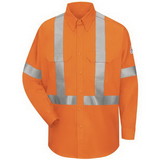 Bulwark Men's Lightweight FR Enhanced Visibility Uniform Shirt with Reflective Trim