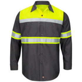 Red Kap SY14 Hi-Visibility Long Sleeve Colorblock Ripstop Work Shirt - Type R, Class 2