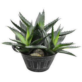 Vickerman FE180801 10" Green Succulent in Galvanized Pot