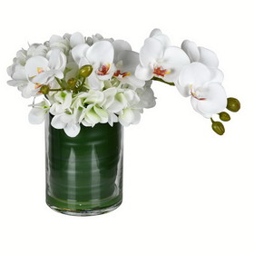 Vickerman FX190311 11" White Orchid In Glass Pot