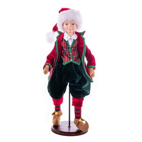 Vickerman KV210738 18" Red Plaid Fairy Boy with Stand