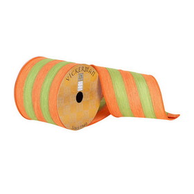 Vickerman Q181285 4"x10Yd Orange/Green Striped Ribbon