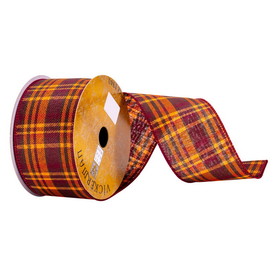 Vickerman Q215077 2.5"x10 yd Burgundy Orange Plaid Ribbon