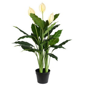 Vickerman TA181501 37" Green Peace Lily in Pot 27 Leaves