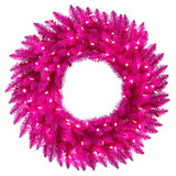 Vickerman A243925LED 24" Hot Pink Artificial Pre-Lit Wreath With 50 Pink Led Mini Lights And 140 Realistic Pvc Tips.