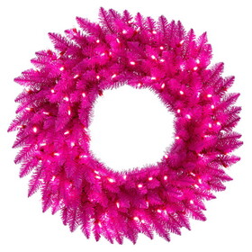 Vickerman A243925LED 24" Hot Pink Artificial Pre-Lit Wreath With 50 Pink Led Mini Lights And 140 Realistic Pvc Tips.