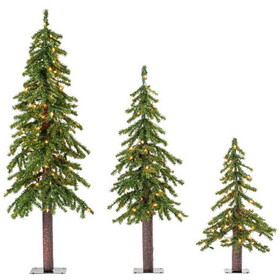 Vickerman A8051P81 2', 3', and 4' Natural Triple Alpine Artificial Christmas Tree set, 633 PVC tips, 185 clear lights
