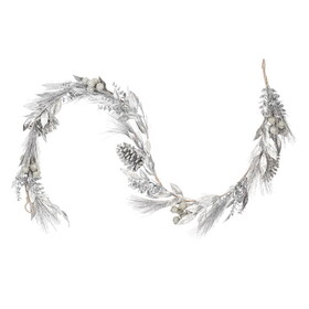 Vickerman EH213017 6' Silver Artificial Pinecone Needle Berry Garland, Unlit