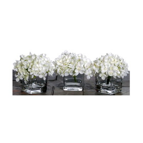 Vickerman Artificial White Mini Hydrangea Set. Comes as a Set of 3.