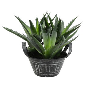 Vickerman 7.5" Artificial Green Succulent in Galvanized Pot.