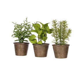 Vickerman 7" Artificial Green Potted Plant Assortment Set of 3