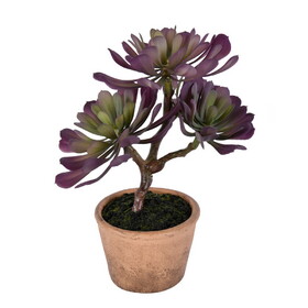 Vickerman 12" Artificial Purple and Green Succulent Paper Pot.