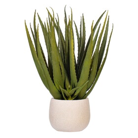 Vickerman FE236219 19.5" Artificial Green Aloe Plant In 5.3 X 6.5" Round Cement Pot.