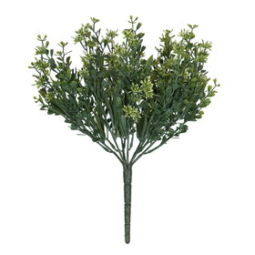 Vickerman 11"Artificial Mini Mixed Leaf Bush with White Buds Bush UV Coated Set of 3
