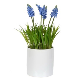 Vickerman 13.5" Artificial Purple Hyacinth Flower in Ceramic Pot.