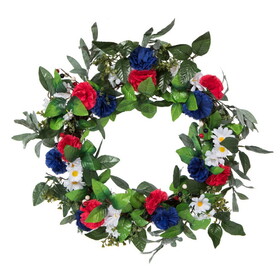 Vickerman 22" Artificial Mixed Floral Wreath With Red White And Blue Flowers and Berries