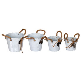 Vickerman FQ193208 4-6" Tin Containers Burlap Handle Set/4