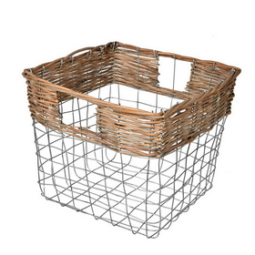 Vickerman 10.5" Wire Basket w/ Woven Bamboo