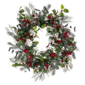 Vickerman FQ221724 24" Grn Holly/Pine Red Jngle Bell Wreath