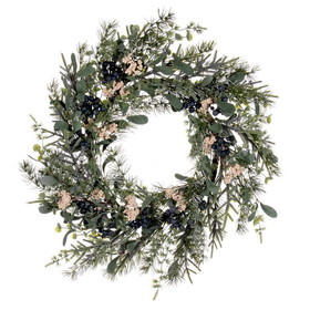 Vickerman FQ221924 24" Grn Pine Blueberry/Wht Berry Wreath