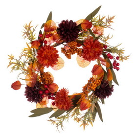 Vickerman FQ222514 14" Orange/Burgundy Mum/Lantern Wreath