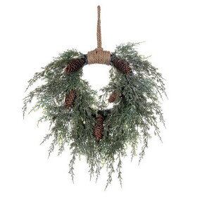 Vickerman FQ224118 18" Snow Cedar Hanging Wreath W/Cone