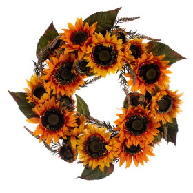 Vickerman FT210124 24" Yellow Sunflower Wreath with Fern
