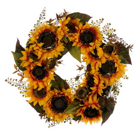 Vickerman FT210125 24" Yellow Sunflower Wreath with Grass
