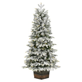 Vickerman 5' x 32" Frosted Wendell Slim Potted Pine Artificial Christmas Tree Warm White LED Lights