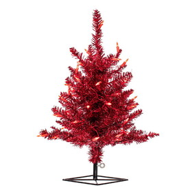 Vickerman K165121LED 2' X 20" Red Tinsel Artificial Christmas Tree With 50 Red Led Lights.