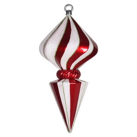 Vickerman 12" Red-White Striped Diamond Finial