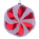 Vickerman Red White Swirl Ball Ornament 2/Bg