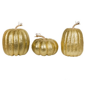 Vickerman MC225708 8" Gold Pumpkins Assorted Set of 3