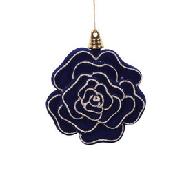 Vickerman MT229331 4" Midnight Blue Flower Ornament 4/Bag