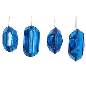 Vickerman 4-5" Blue Jewel Glitter Orn Assort 4/Bag