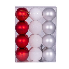 Vickerman N220550 3" Red White Silver Ornament Asst 24/box