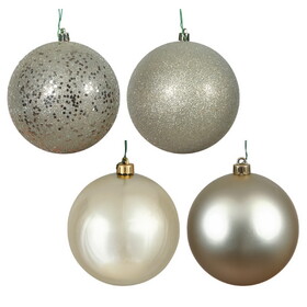 Vickerman 4" Champagne 4-Finish Ball Ornament Assortment 12 per Box